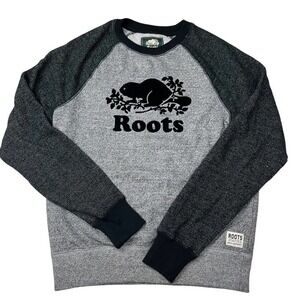 Roots Black Gray Baseball Sweatshirt Size XS Raglan Sleeve Beaver Long Sleeve